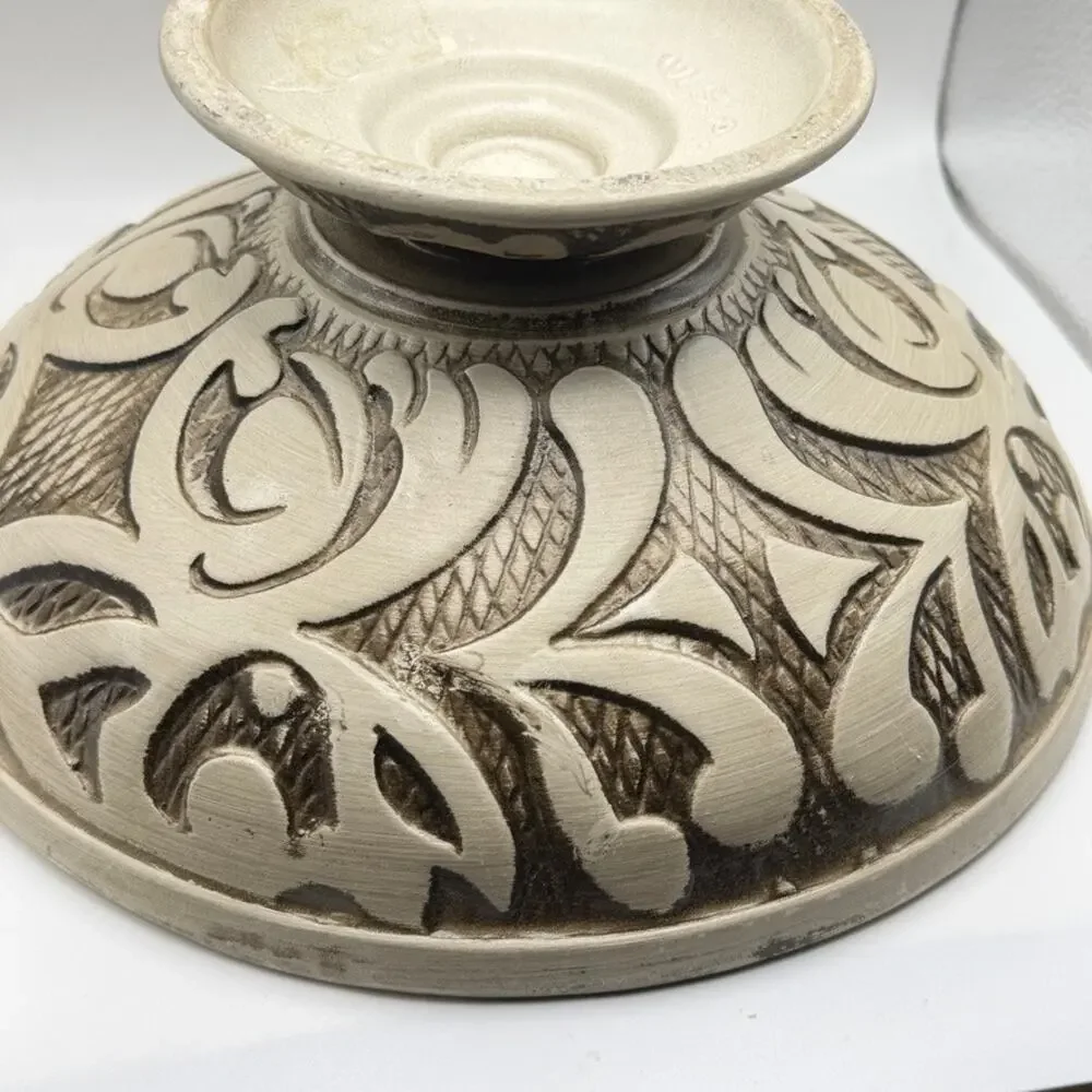 California Art Pottery Pedestal Bowl R-192 USA Drip Glaze Textured Vintage MCM